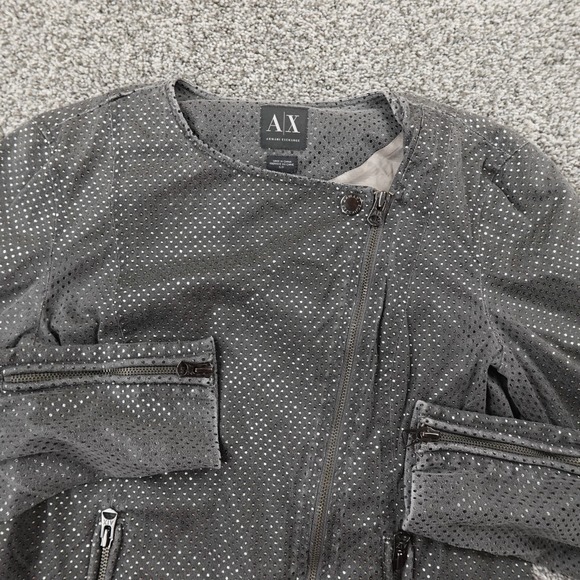 Armani Exchange Jacket Womens S Gray Wrap Full Zip Bling Motto Biker Racer Coat - Picture 3 of 10